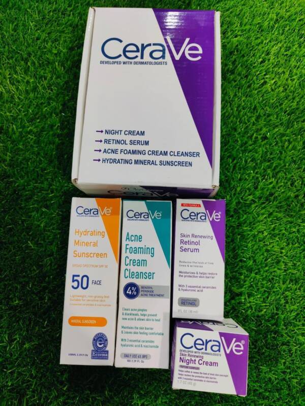 Ultimate 4 in 1 Skincare Bundle: Night Cream, Retinol Serum, Acne Cleanser & Sunscreen